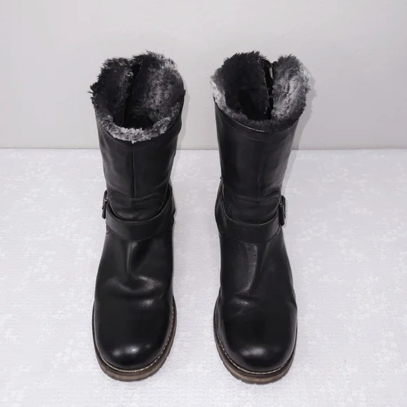 CLARKS Majorca Sun Moto Boots Black Leather Faux Fur Lined US 10 - Picture 5 of 9